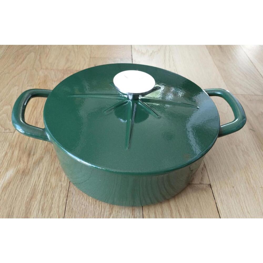 Cook's Essentials Sparkle Enamel Cast-Iron 3 Qt Quart Dutch Oven w/ Trivet Green